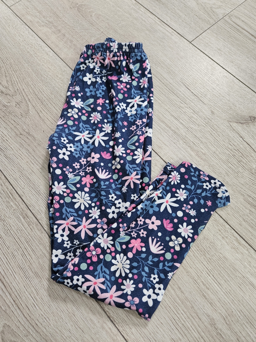 5/20$ SHEIN Girls Floral Print Leggings Navy Blue Pink Size 6Y Elastic  🌸
